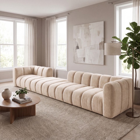 Miękka i wygodna sofa modułowa Velis 6-osobowa w jasnobeżowym kolorze