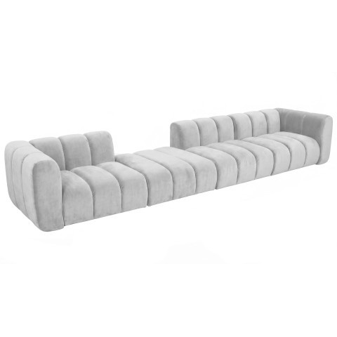 Komfortowa sofa modułowa Velis 6-osobowa w jasnoszarym welurze