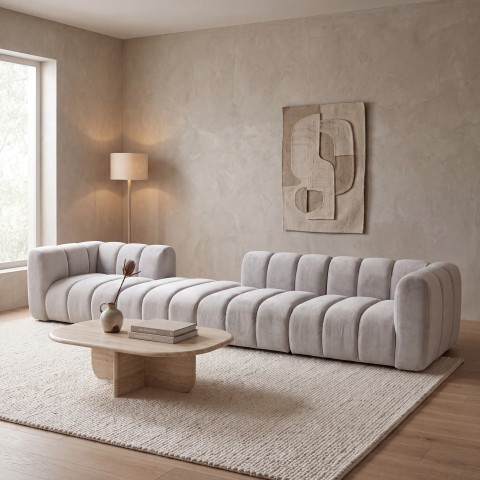 Komfortowa sofa modułowa Velis 6-osobowa w jasnoszarym welurze