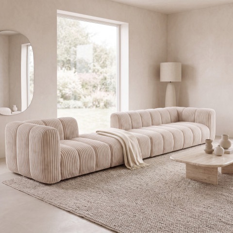 Nowoczesna sofa modułowa Velis 6-osobowa w kolorze Ecru, sztruks