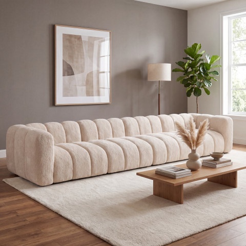 Sofa modułowa Velis 6-osobowa w kremowej tkaninie boucle
