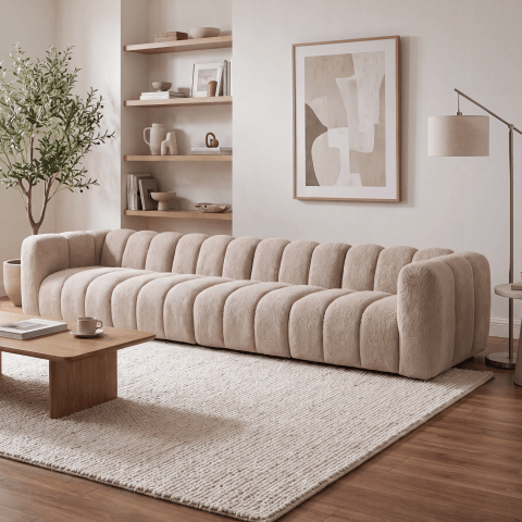 Luksusowa 6-osobowa sofa Velis modułowa do salonu boucle, beżowa