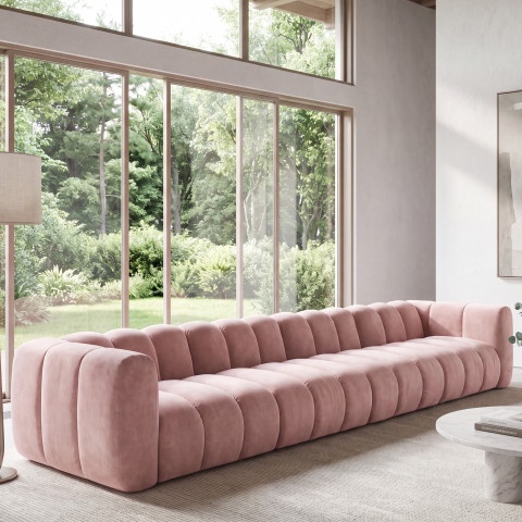 Wygodna modułowa sofa Velis 6-osobowa w kolorze różowym, welur