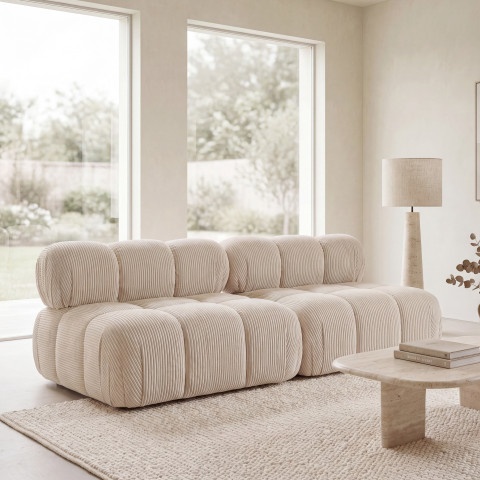 Stylowa sofa Novanti 3-osobowa sztruks, kremowa