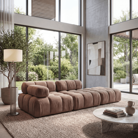 Miękka sofa modułowa Manzoni 3-osobowa w brązowym welurze