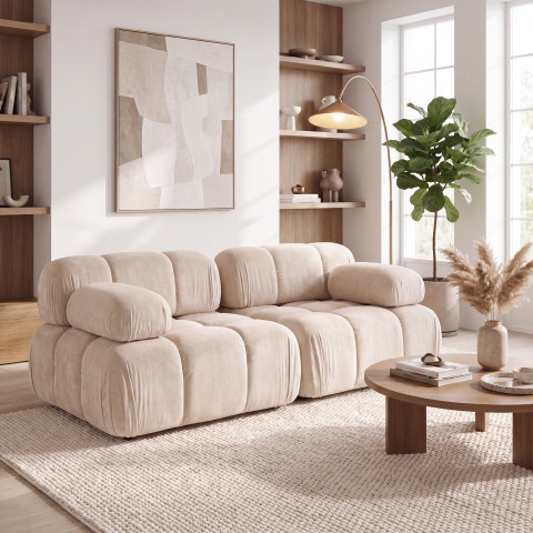 Stylowa sofa modułowa Manzoni 2-osobowa w jasnobeżowym welurze