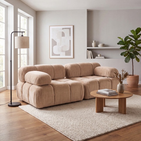 Nowoczesna sofa modułowa Manzoni 2-osobowa beżowa, welur