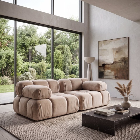 Miękka sofa modułowa Manzoni 2-osobowa truflowy welur
