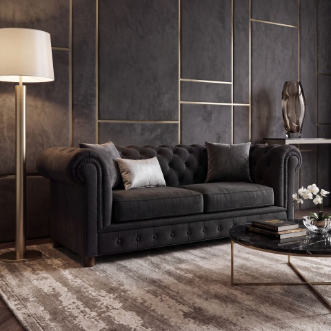 Glamour sofa SOLARIS 2 dwuosobowa w czarnym welurze z funkcją spania