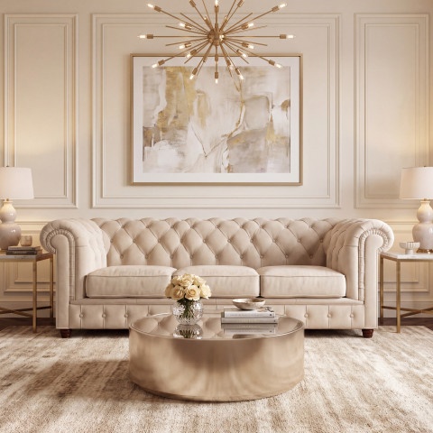 Stylowa sofa SOLARIS 3 trzyosobowa w kremowym welurze z funkcją spania