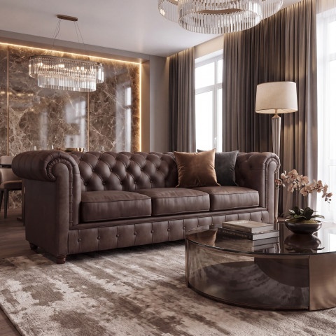 Pikowana 3-osobowa sofa SOLARIS 3 z funkcją spania w brązowym welurze