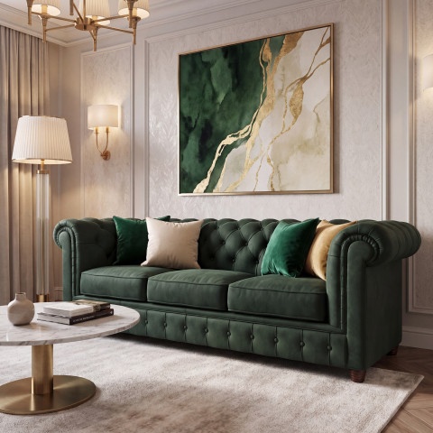 Wygodna sofa SOLARIS 3 z funkcją spania w zielonym welurze
