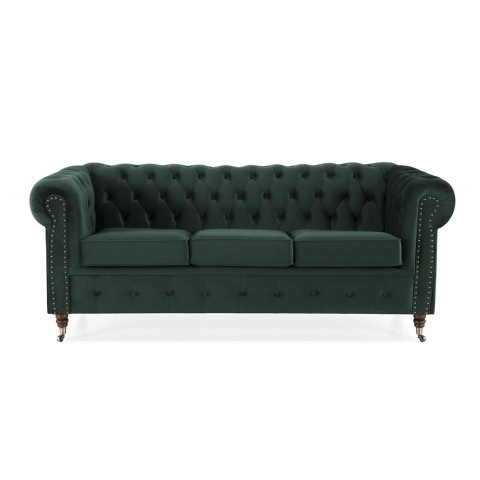 Stylowa sofa VINCENT trzyosobowa w zielonym welurze z funkcją spania