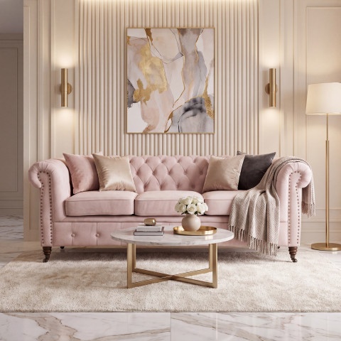 Wygodna sofa VINCENT z funkcją spania w różowym welurze