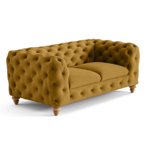 Sofa TEO WOOD 2-osobowa w stylu glamour, miodowy welur