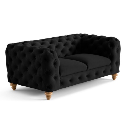 Pikowana sofa TEO WOOD Chesterfield w czarnym welurze