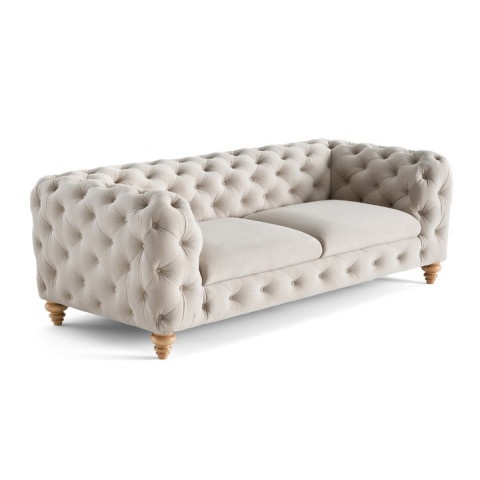 Elegancka sofa TEO WOOD trzyosobowa w chłodnym beżu, welur