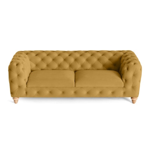 Luksusowa sofa TEO WOOD 3-osobowa na drewnianych nóżkach, miodowy welur
