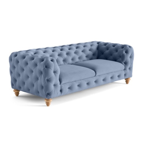 Sofa do salonu TEO WOOD Chesterfield 3-osobowa welur niebieski