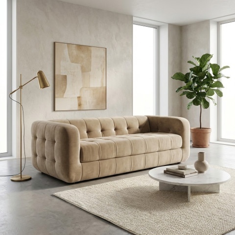 Elegancka sofa Zarina trzyosobowa w chłodnym beżu, welur