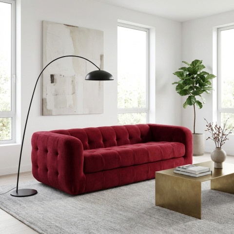 Pikowana sofa Zarina trzyosobowa w czerwonym welurze