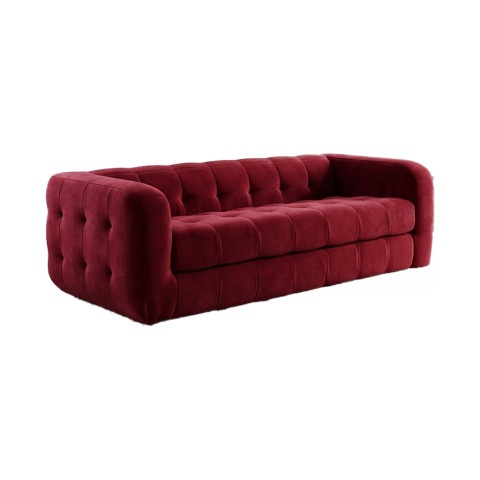 Pikowana sofa Zarina trzyosobowa w czerwonym welurze
