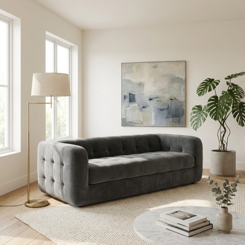 Sofa do salonu Zarina 3-osobowa welur popielaty