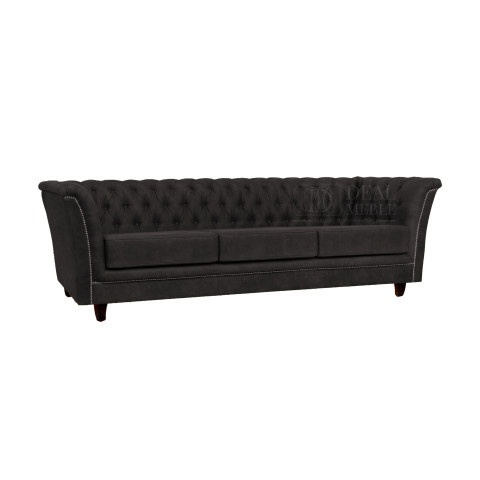 Pikowana sofa HASSO Chesterfield w czarnym welurze