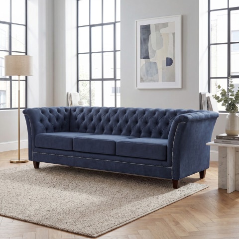 Luksusowa sofa HASSO 3-osobowa z funkcją spania w kolorze granatowym