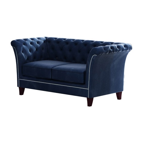 Mała pikowana sofa HASSO 2-osobowa w granatowym welurze