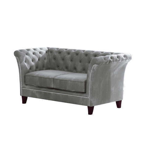 Luksusowa pikowana sofa HASSO 2-osobowa w popielatym welurze