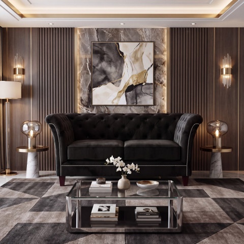 Ekskluzywna mała sofa HASSO dwuosobowa w czarnym welurze