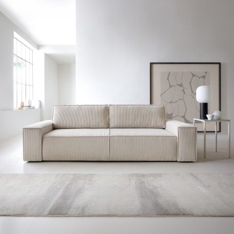 Elegancka sofa Ford trzyosobowa z funkcją spania w kolorze ecrue