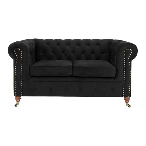 Stylowa dwuosobowa sofa VINCENT pikowana Chesterfield czarna
