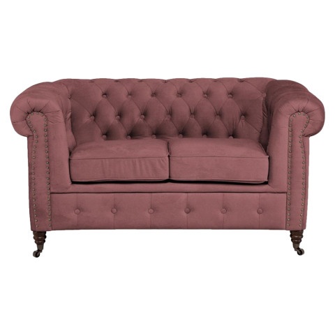 Glamour Chesterfield sofa VINCENT dwuosobowa pikowana w różowym welurze