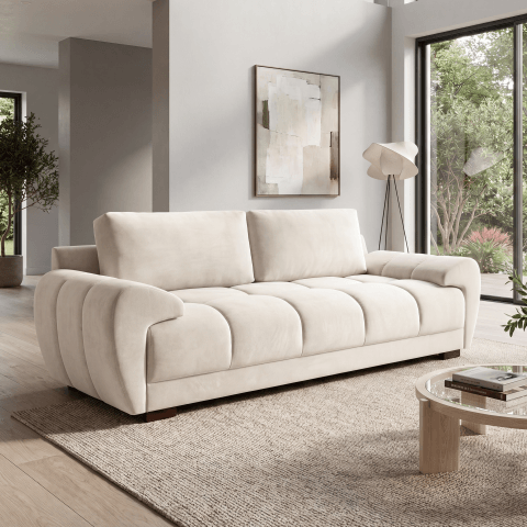 Komfortowa sofa ZEMO BIS trzyosobowa w kremowym welurze