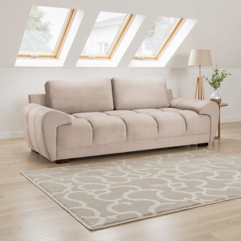 Wygodna sofa ZEMO BIS 3-osobowa do salonu w beżowym welurze