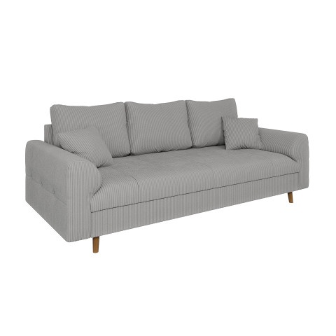 Wygodna sofa Laril trzyosobowa na wysokich nóżkach w szarym sztruksie
