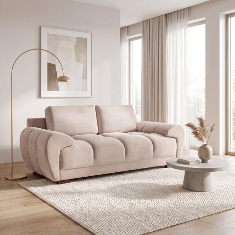 Elegancka sofa ZEMO BIS dwuosobowa w beżowym welurze