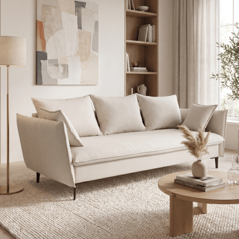 Wygodna sofa Venico 3-osobowa do salonu w kremowym welurze