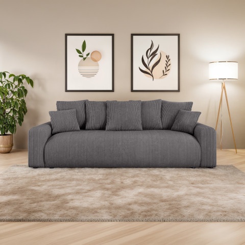 Miękka Sofa z funkcją spania Cleo czteroosobowa w grafitowym sztruksie
