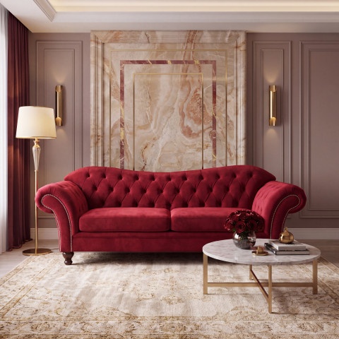 Luksusowa sofa PARIS 2-osobowa w czerwonym welurze