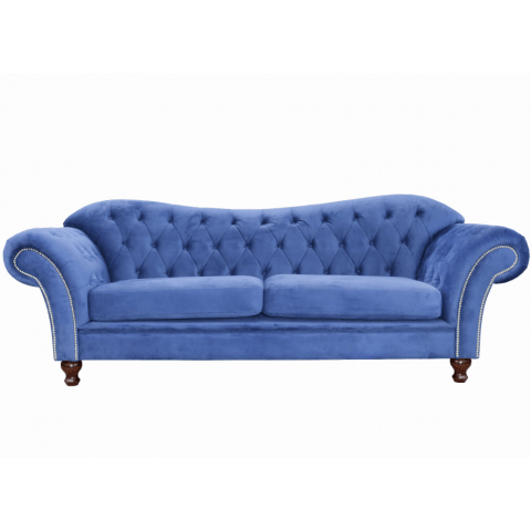 Kobaltowa sofa Chesterfield pikowana PARIS trzyosobowa z funkcją spania