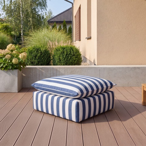 Niebieska pufa ogrodowa Marvella w pasy - tkanina outdoor 80x80