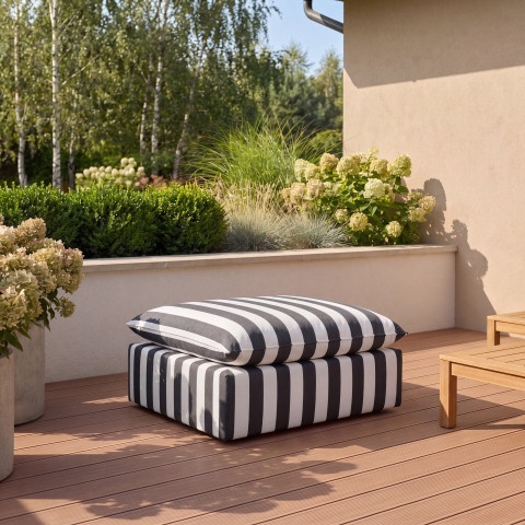 Czarno-biała pufa ogrodowa Marvella w pasy - tkanina outdoor 80x80