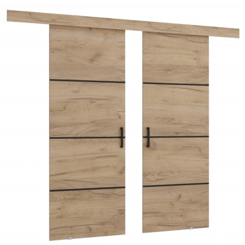 Drzwi przesuwne dwuskrzydłowe naścienne z listwami ozdobnymi ARTO