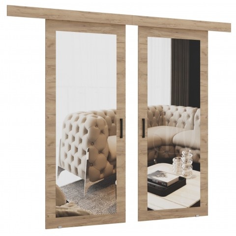 Drzwi przesuwne dwuskrzydłowe sufitowe z lustrem Moza