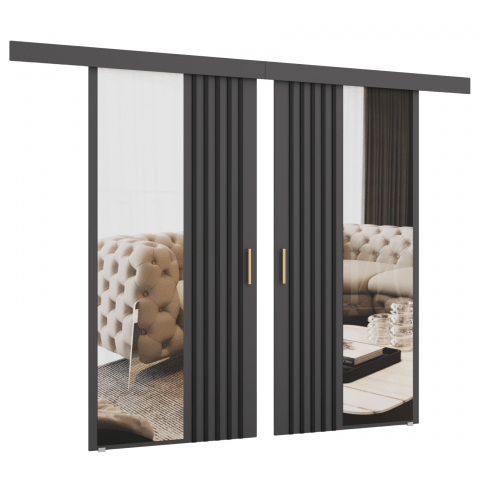 Drzwi przesuwne dwuskrzydłowe sufitowe z lamelami i lustrem RIVI