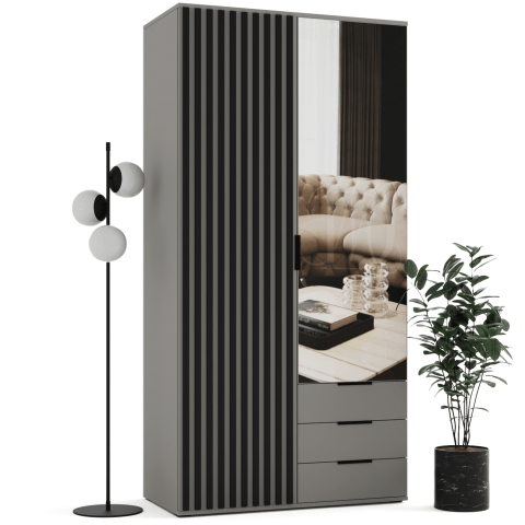 Szafa uchylna dwudrzwiowa z szufladami, lustrem i lamelami na wymiar RAGA