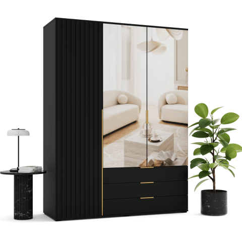 Szafa uchylna trzydrzwiowa z szufladami, lustrem i lamelami na wymiar Santi